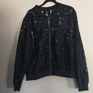 Lane Bryant Black Lace Bomber Jacket